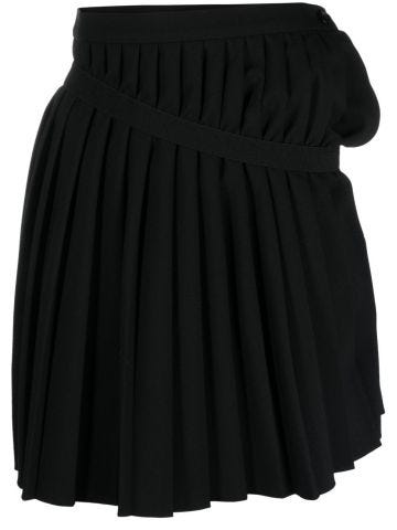 Black asymmetric pleated miniskirt