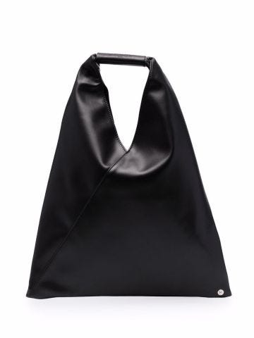 Triangle small black shoulder tote bag with contrast stitching