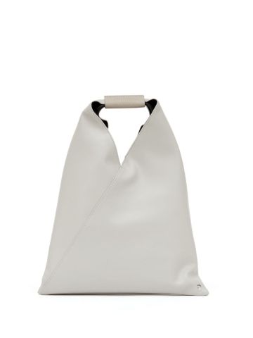 Triangle small white shoulder tote bag with contrast stitching