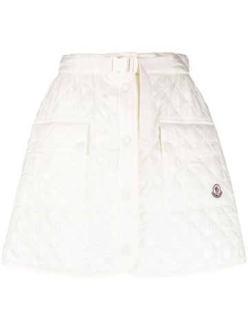 White flared quilted miniskirt