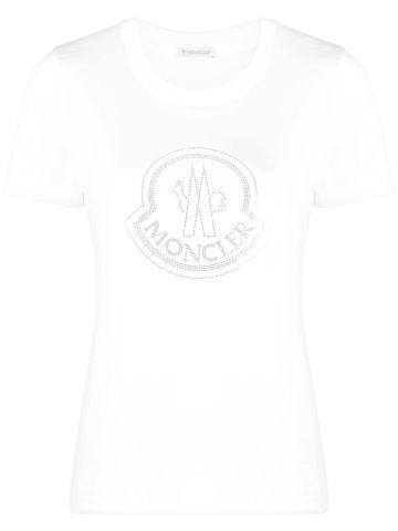 T-shirt bianca con logo decorato