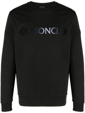 Black crewneck sweatshirt with logo print
