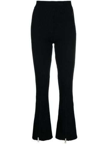 Ribbed-knit flared trousers