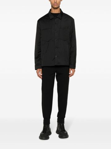 Black patch-pockets padded shirt jacket