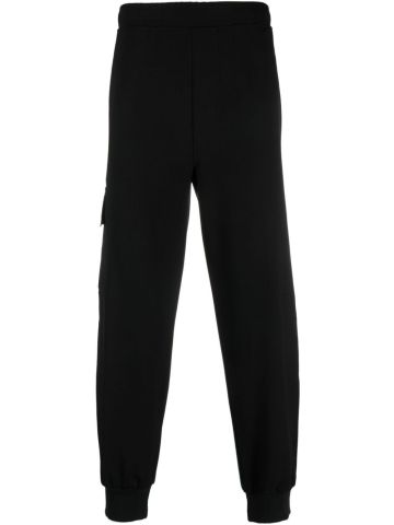 Black cargo-pocket tapered trousers