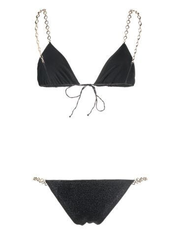 Black lurex bikini set with chain detail