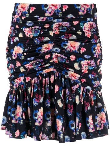 Ruched floral-print miniskirt