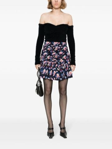 Ruched floral-print miniskirt