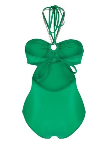Green one-piece swimming costume with chain detail
