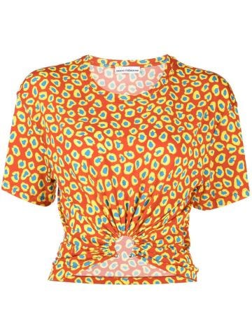 Multicoloured leopard print T-shirt with gathers