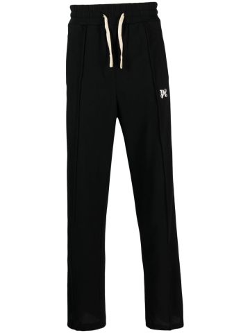 Black embroidered monogrammed track trousers