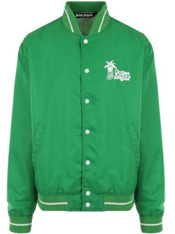 Lightweight green nylon bomber jacket with Douby print