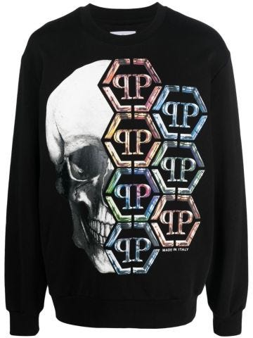 Black sweatshirt with skull logo print