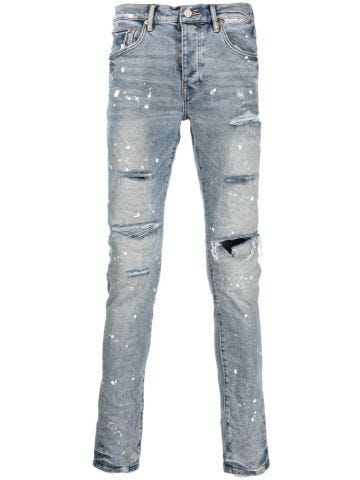 Ripped-detail mid-rise jeans