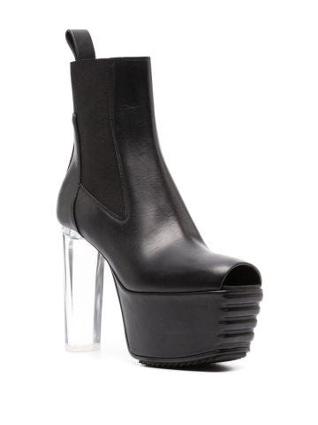 160mm open-toe leather heeled boot