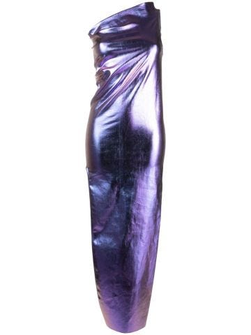 Purple one-shoulder denim long dress