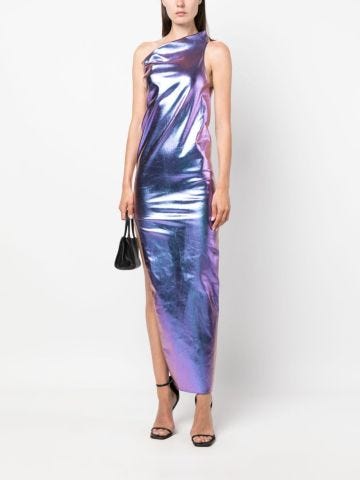 Purple one-shoulder denim long dress