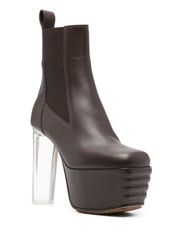 Brown platform boots with plexiglass heel