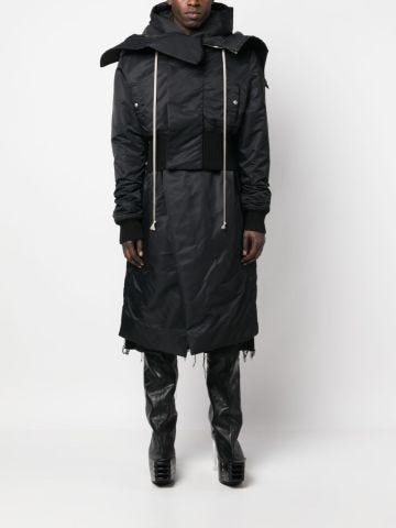 Black long sleeveless hooded jacket
