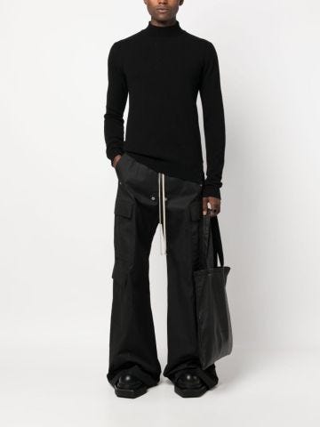 Black wide-leg pants with drawstring waistband