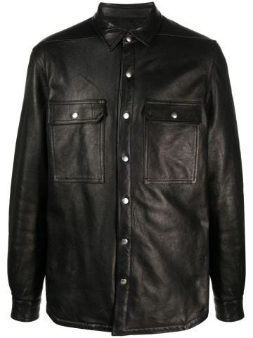 Flap-pocket leather shirt jacket