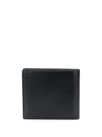 Portafoglio bi-fold nero con placca logo argento