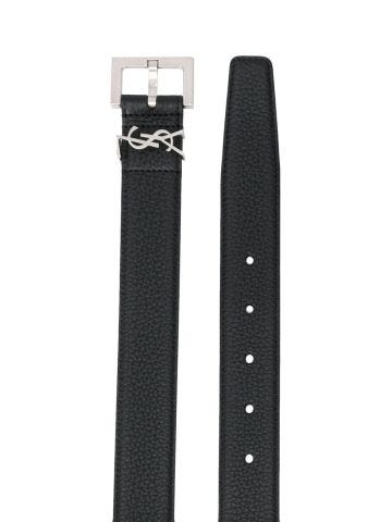 Monogram belt in grained black leather