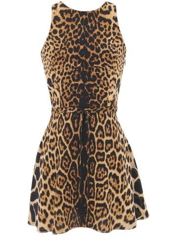 Leopard-print cut-out minidress