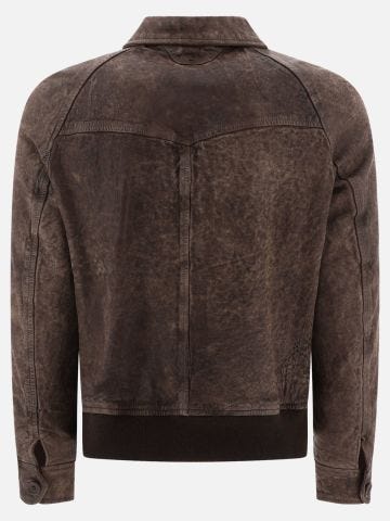 Leather jacket with elasticized bottom