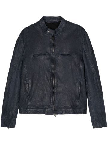 Faded-effect leather jacket