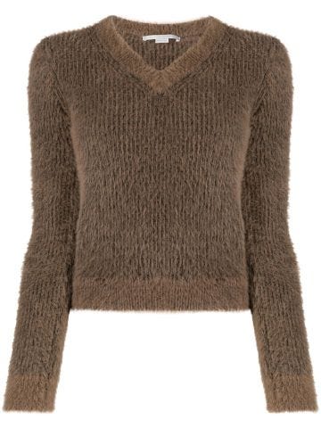 Fluffy V-neck knitted jumper