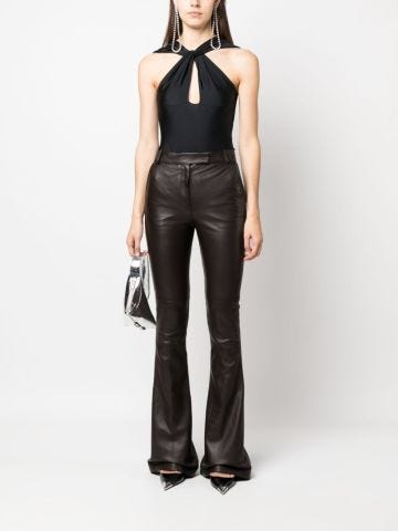 Brown leather flared pants