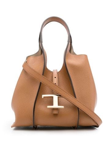 Timeless brown tote bag with logo plaque