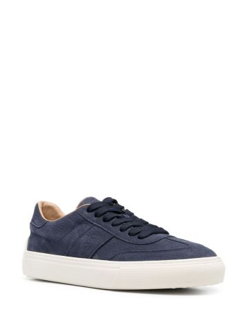 Blue leather low top sneakers