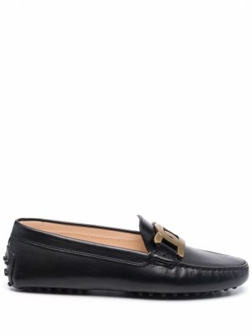 Black loafers with logo application