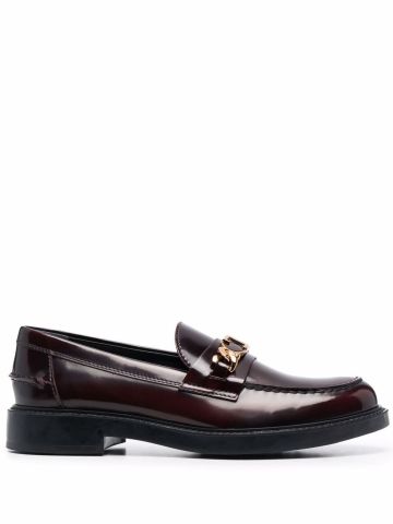 Brown loafers with logo plaque