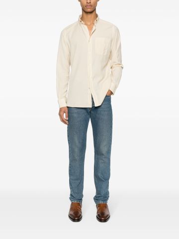 Buttoned-collar cotton-blend shirt