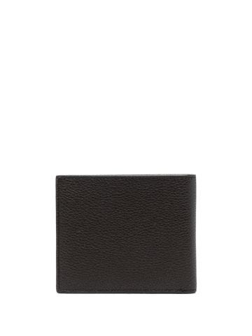 Logo-lettering grained leather wallet