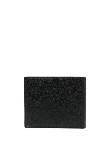 Logo-plaque pebbled leather wallet