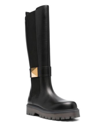Black One Stud knee-high boots