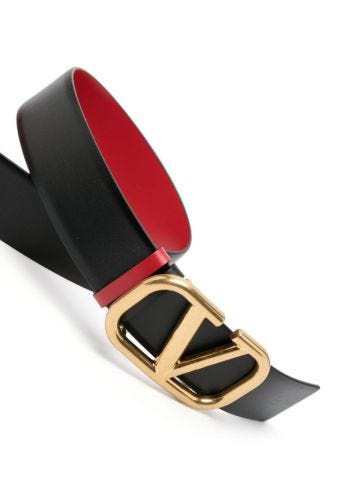 Cintura reversibile nera e rossa con placca logo