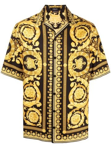 Camicia a maniche corte con stampa Barocco oro