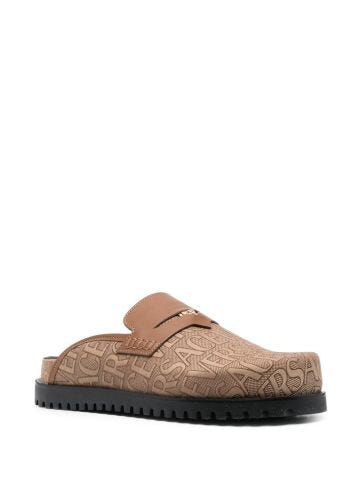 Brown jacquard logo slippers