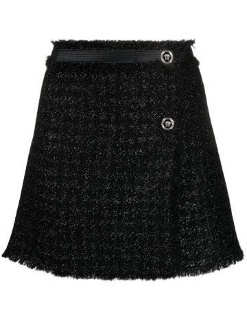 Minigonna nera con frange in tweed