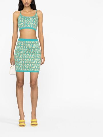 Aqua green miniskirt with print