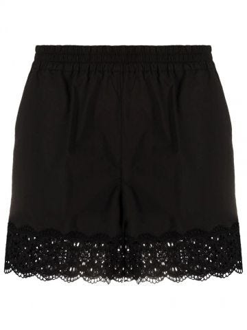Black high-waisted lace-trim shorts