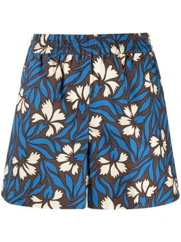 Blue floral-print cotton shorts