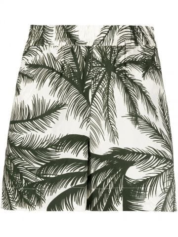 White and green palm tree-print shorts