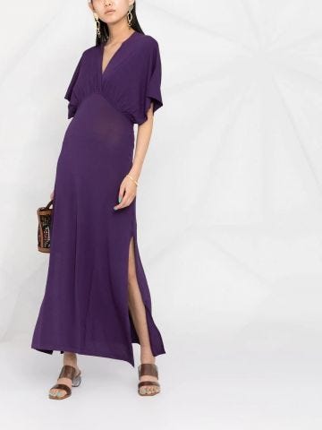 Purple side-slit V-neck dress
