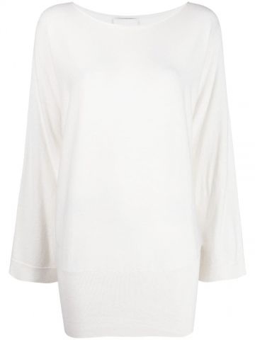 White boat-neck cotton-blend sweater